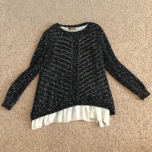 LF Katsumi Speckled White Chiffon Ruffle Sweater